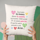 Coussin Message motivant Les bonnes choses Beige