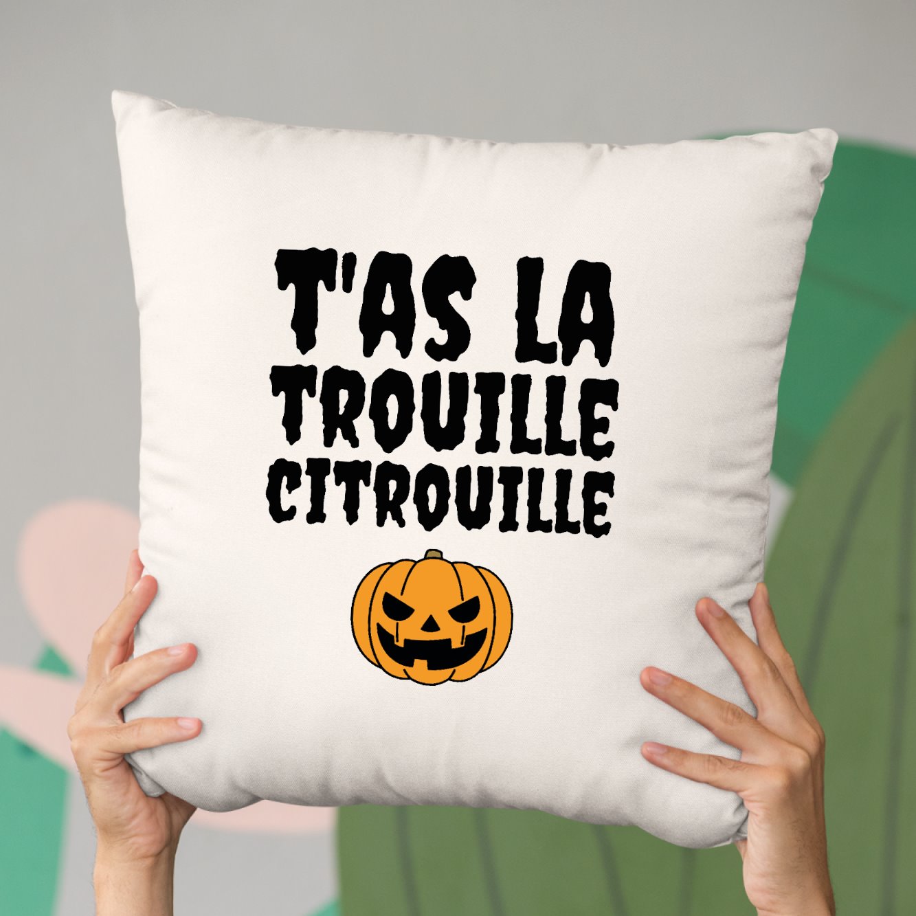 Coussin T'as la trouille citrouille Beige