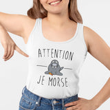 Débardeur Femme Attention je mords Blanc