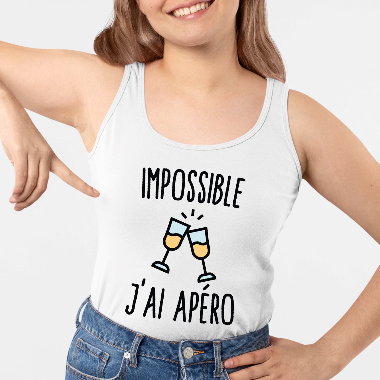 Débardeur Femme Impossible j'ai apéro Blanc