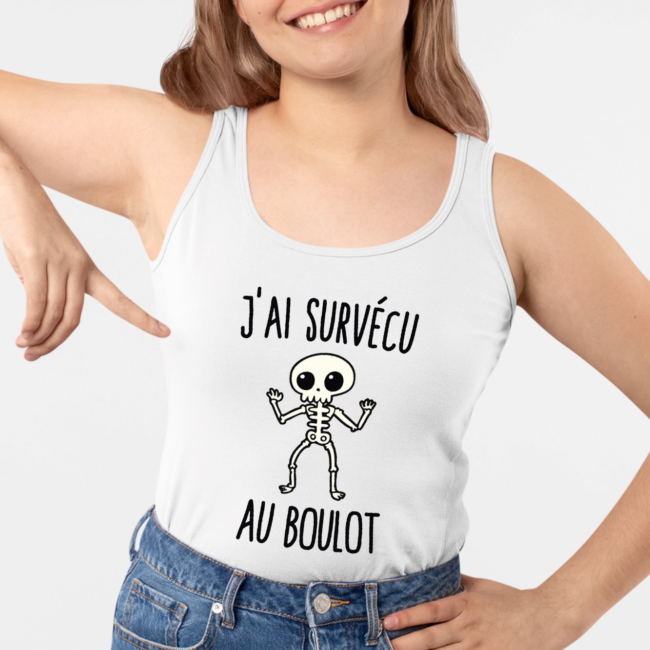 Débardeur Femme J'ai survécu au boulot Blanc