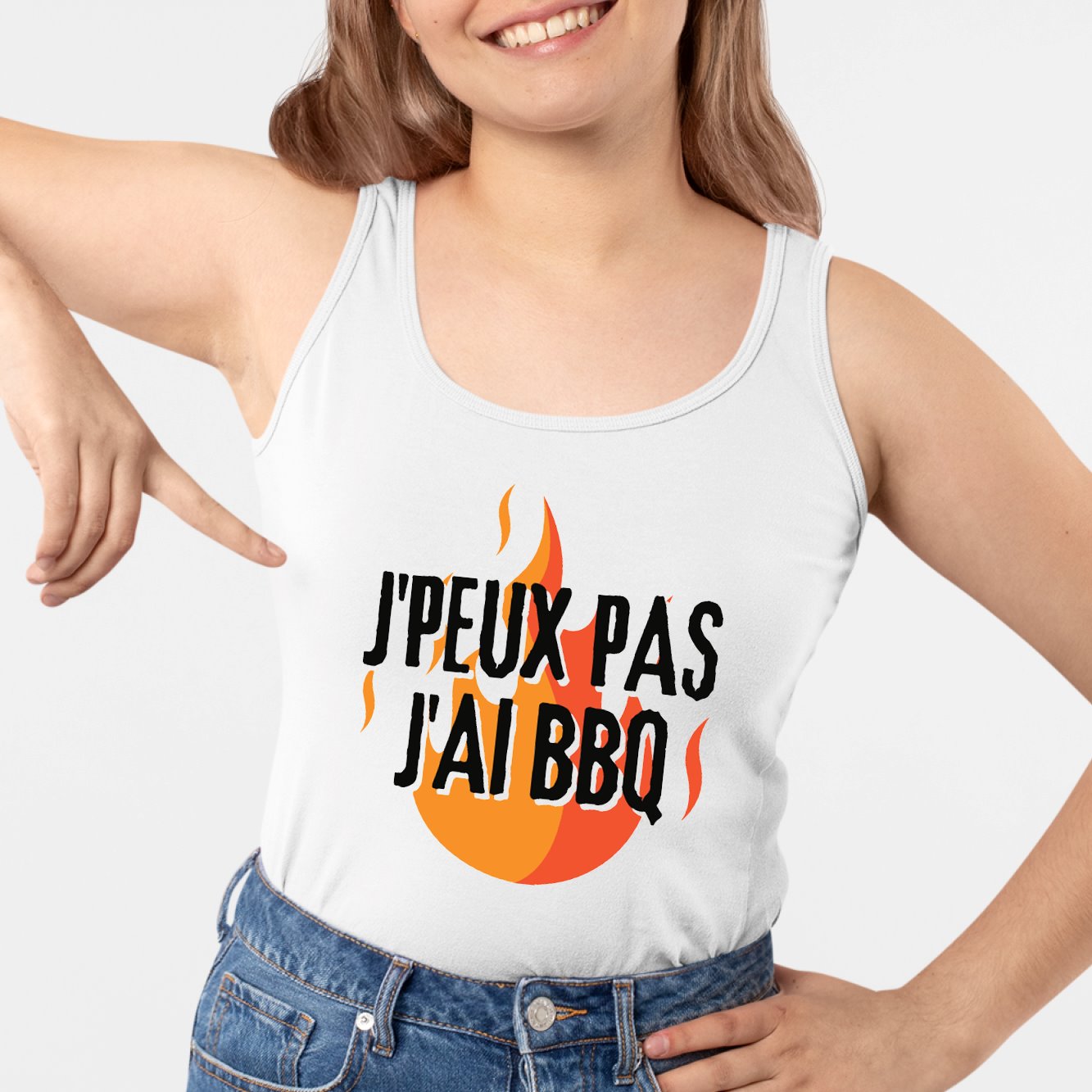 Débardeur Femme J'peux pas j'ai barbecue Blanc