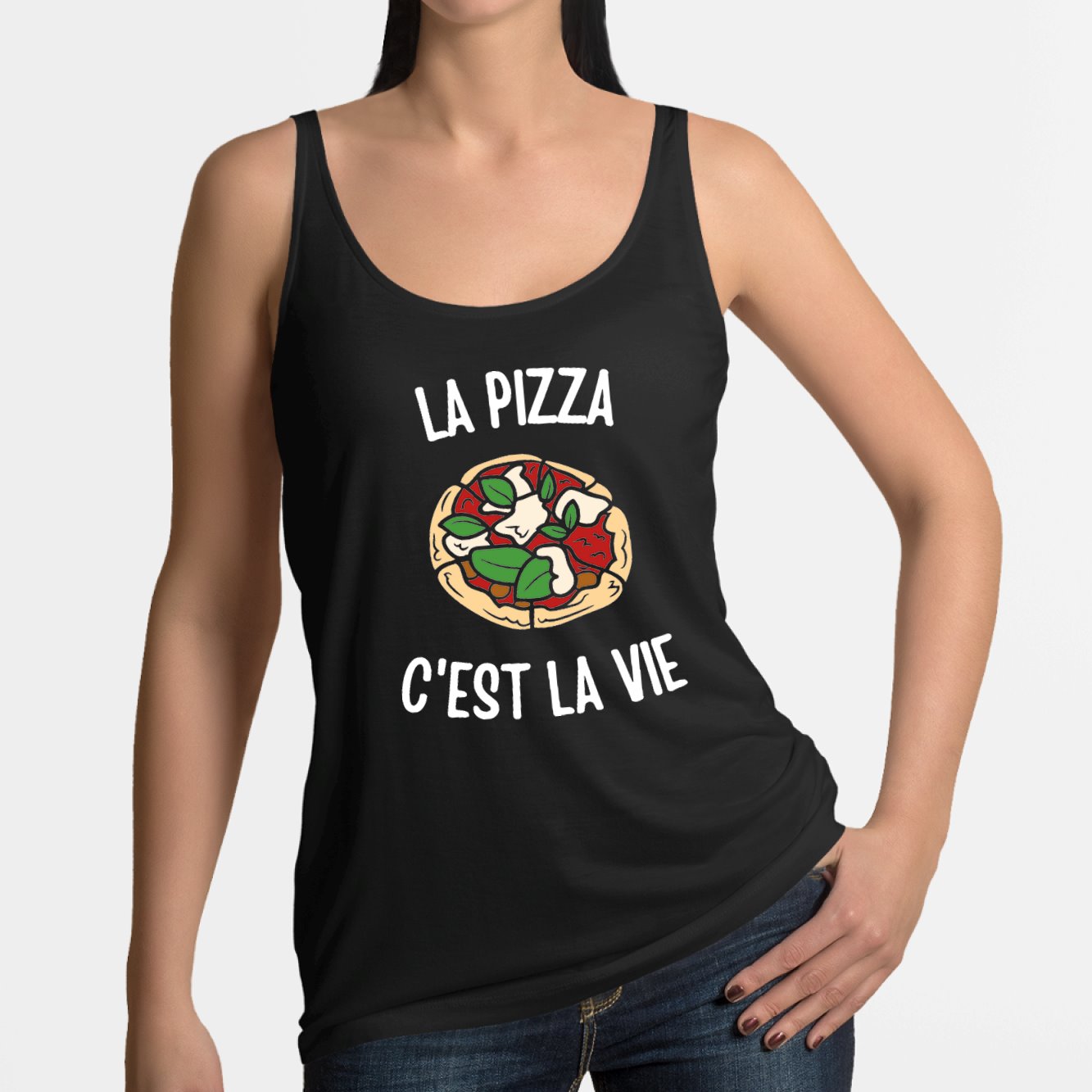 Débardeur Femme La pizza c'est la vie Noir