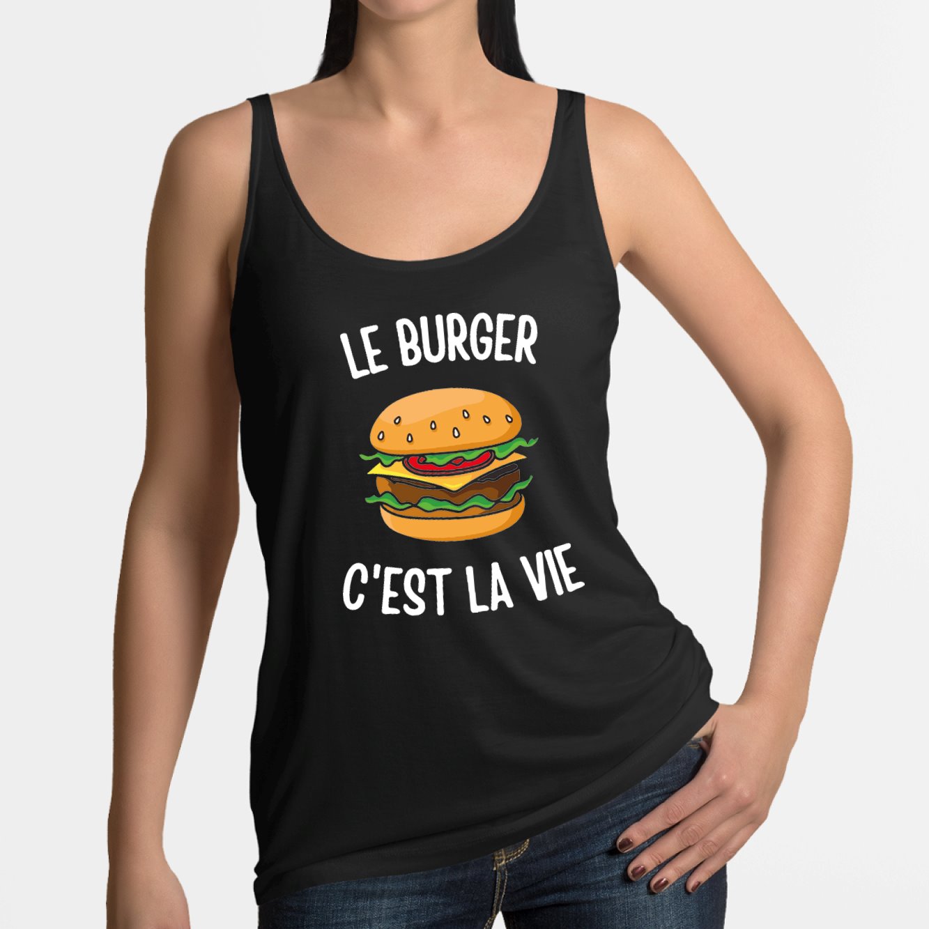 Débardeur Femme Le burger c'est la vie Noir
