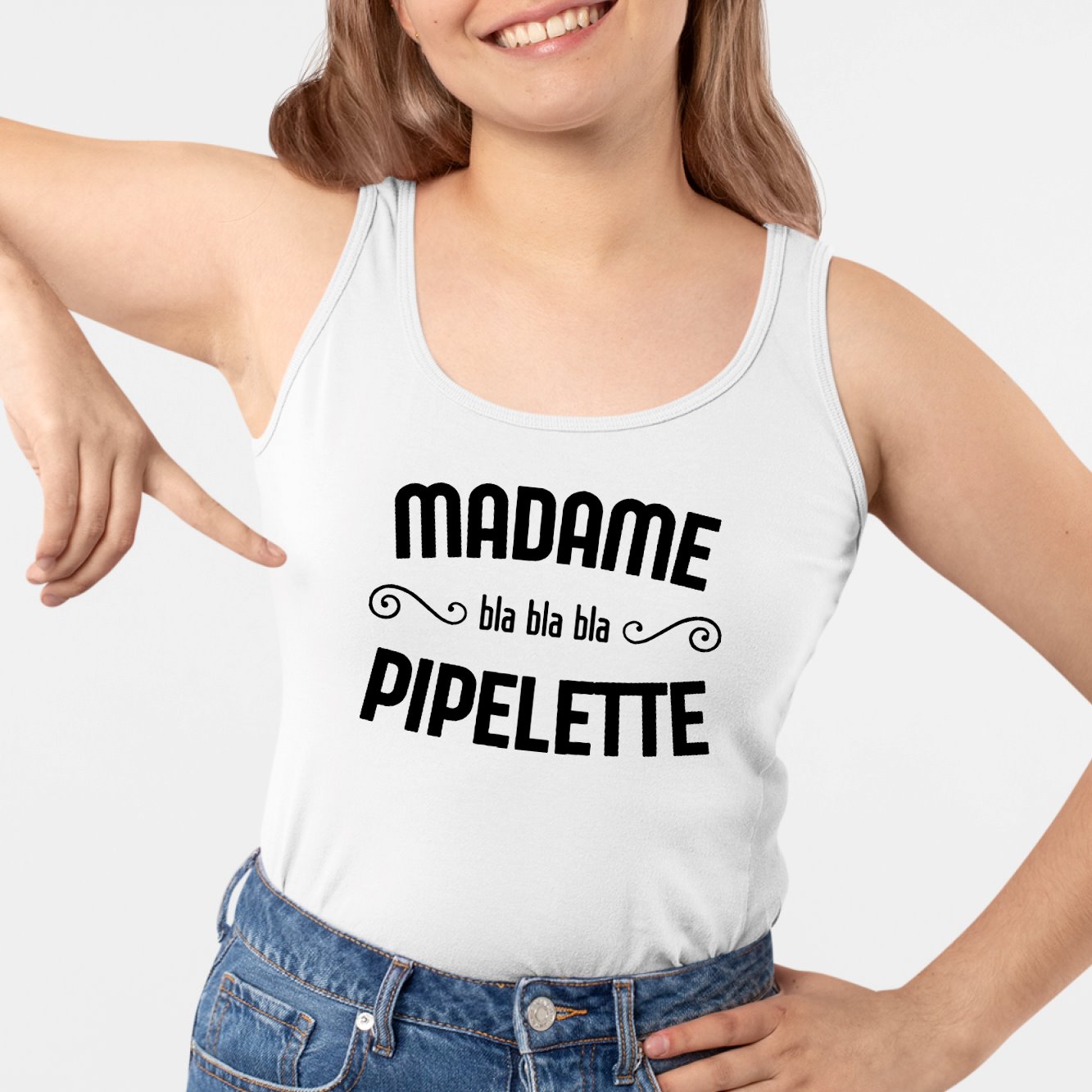 Débardeur Femme Madame pipelette Blanc
