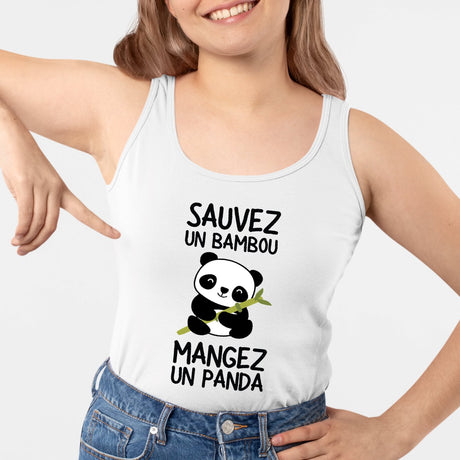 Débardeur Femme Sauvez un bambou, mangez un panda Blanc