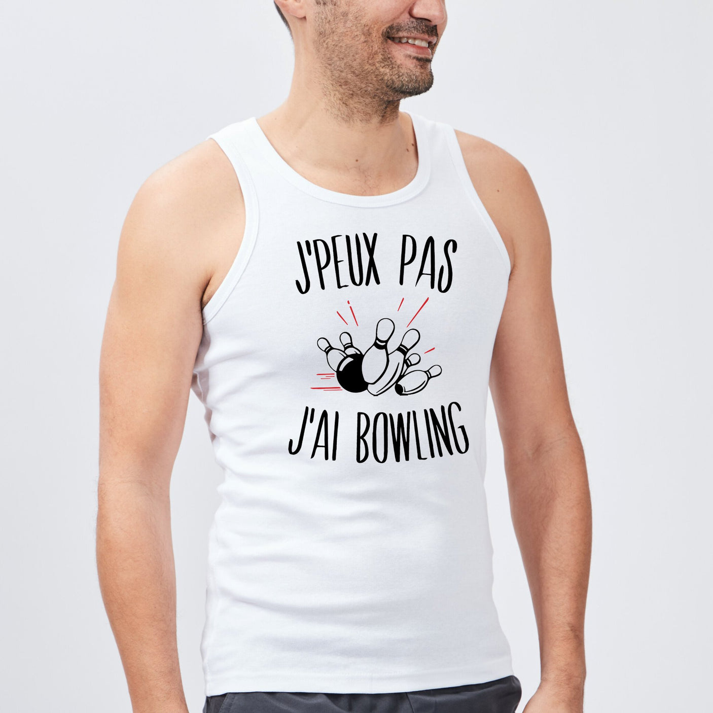 Débardeur Homme J'peux pas j'ai bowling Blanc