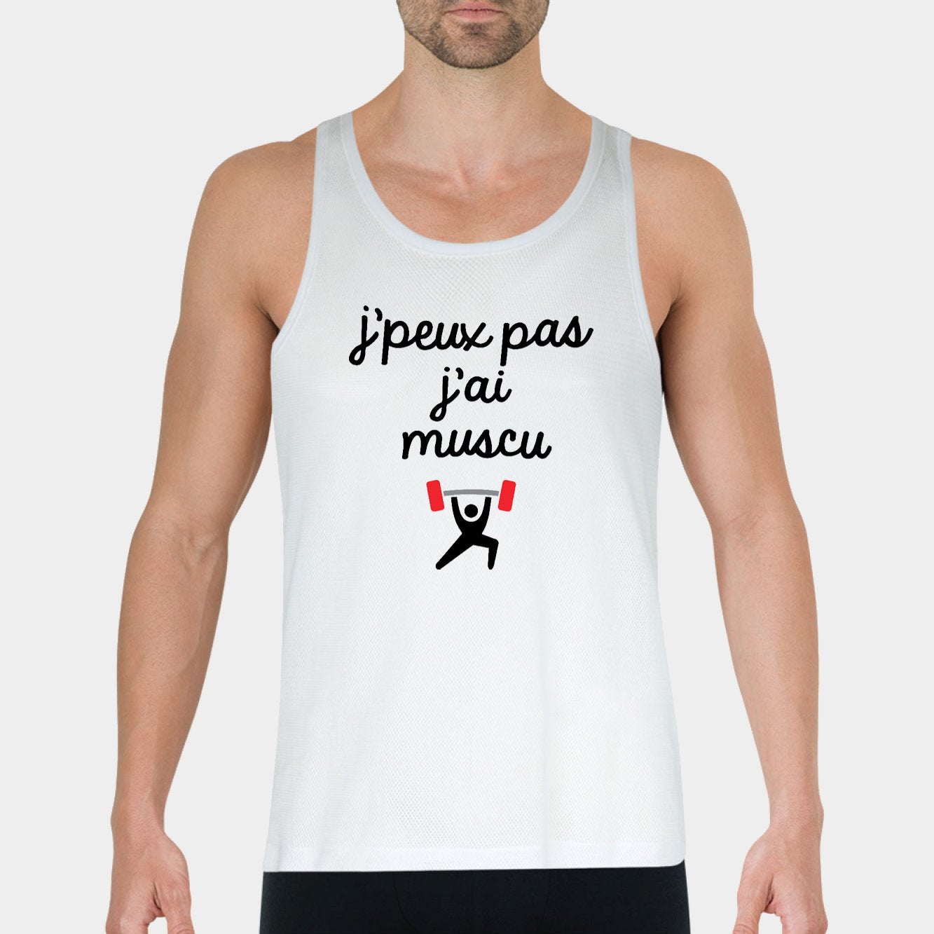 Débardeur Homme J'peux pas j'ai muscu Blanc