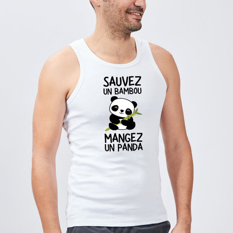 Débardeur Homme Sauvez un bambou, mangez un panda Blanc