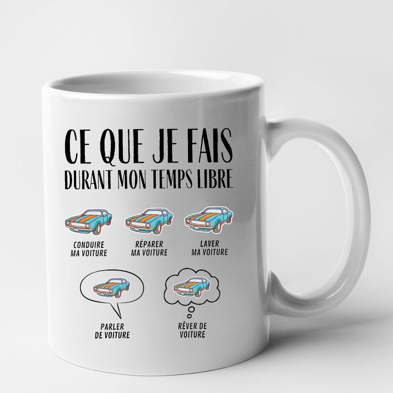 Mug Ce que je fais durant mon temps libre Voiture Blanc