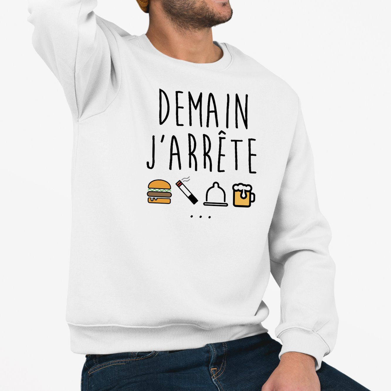 Sweat Adulte Demain j'arrête Blanc