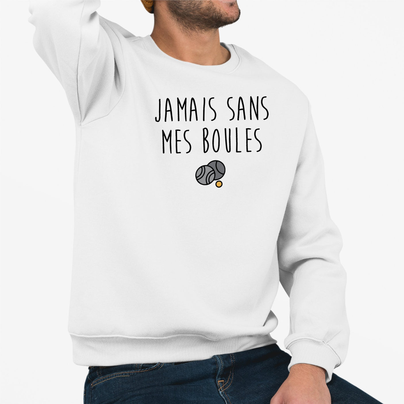 Sweat Adulte Jamais sans mes boules Blanc