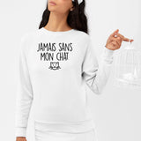 Sweat Adulte Jamais sans mon chat Blanc