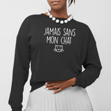 Sweat Adulte Jamais sans mon chat Noir