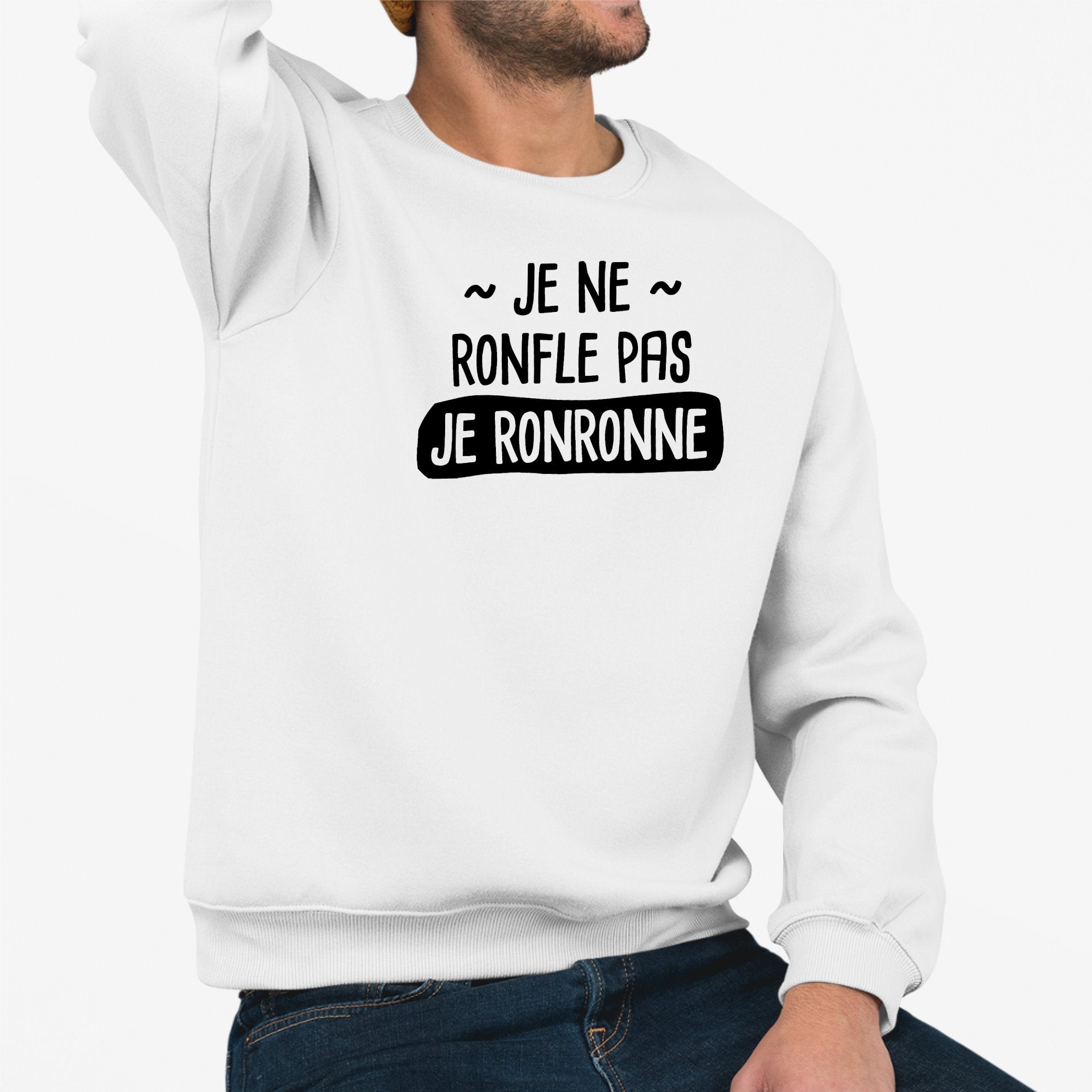 Tee Shirt Original Blanc pour homme Je ne ronfle pas, je Ronronne