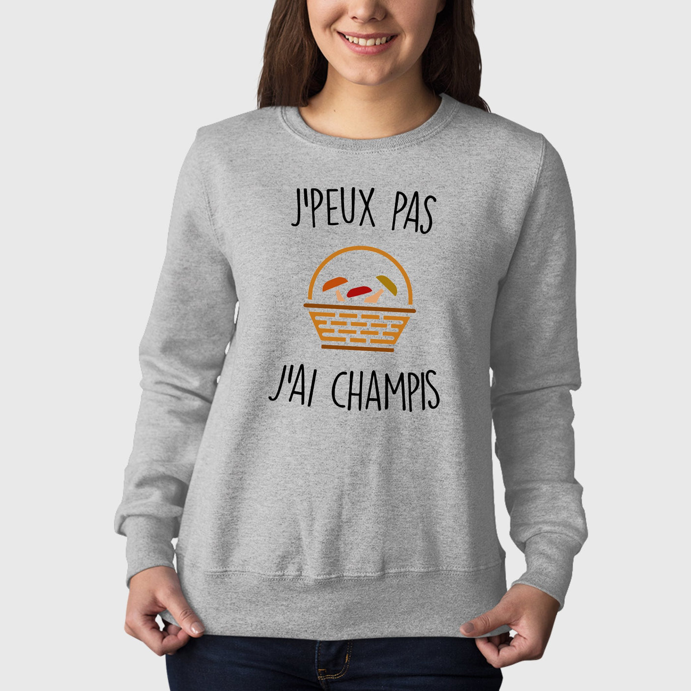 Sweat Adulte J'peux pas j'ai champignons Gris