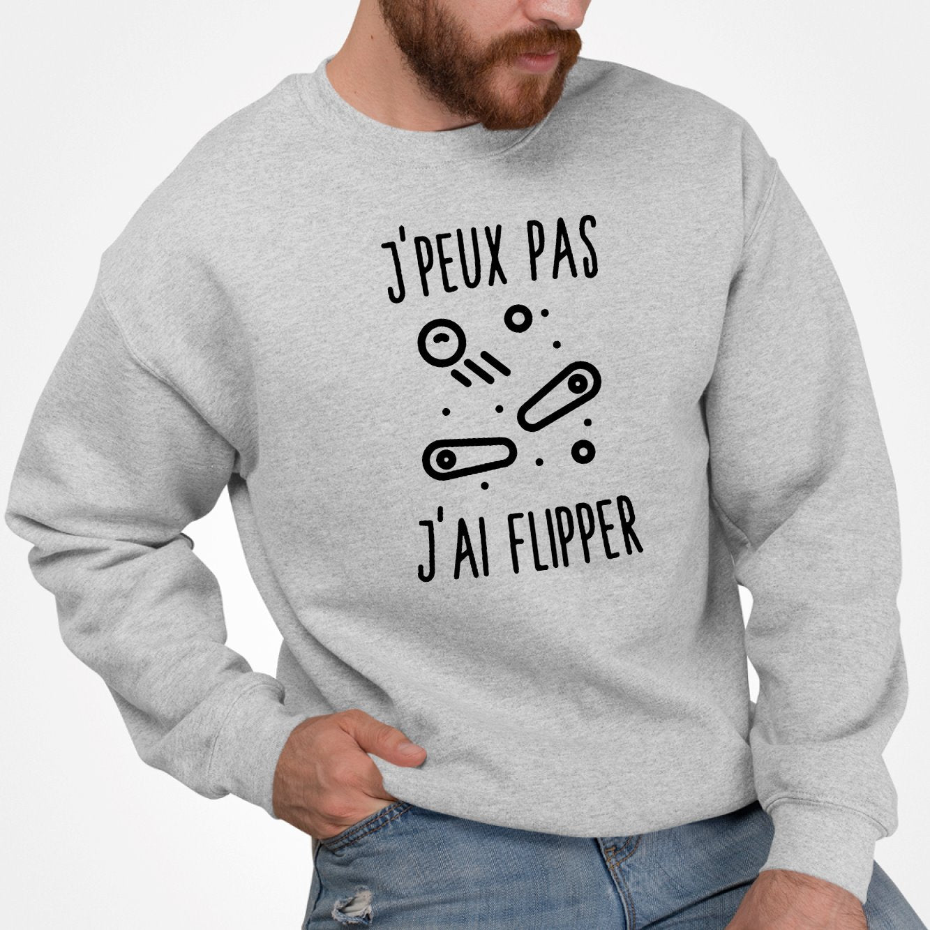 Sweat Adulte J'peux pas j'ai flipper Gris