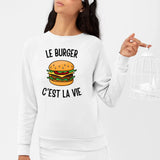 Sweat Adulte Le burger c'est la vie Blanc