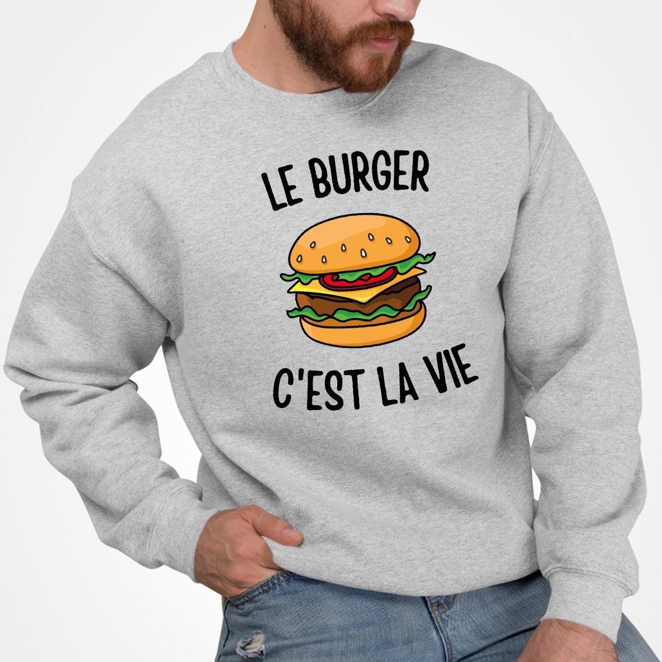 Sweat Adulte Le burger c'est la vie Gris