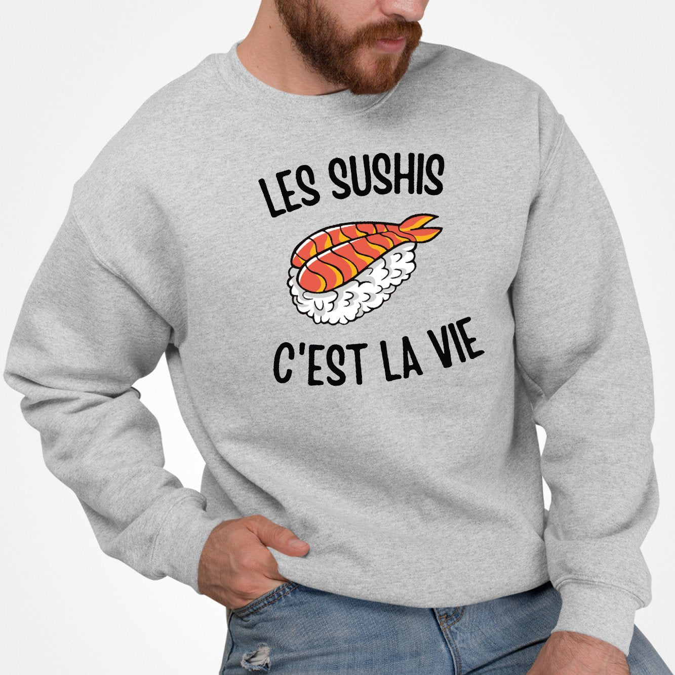 Sweat Adulte Les sushis c'est la vie Gris