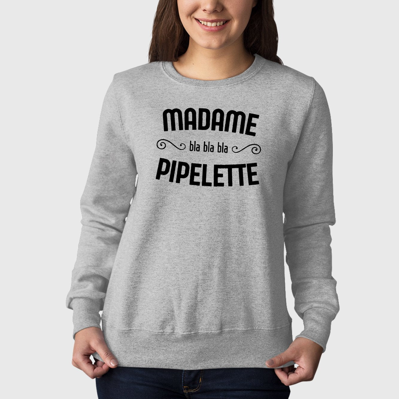 Sweat Adulte Madame pipelette Gris