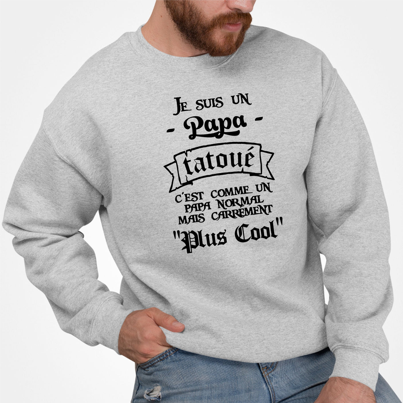 Sweat Adulte Papa tatoué Gris