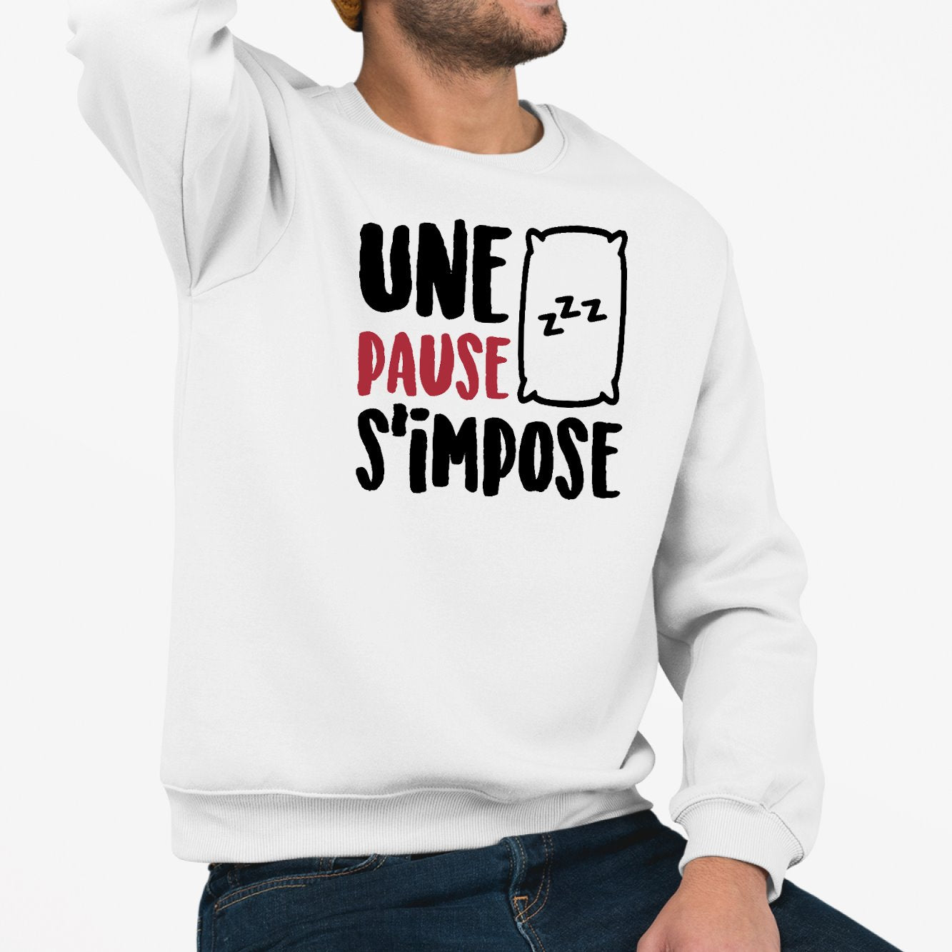 Sweat Adulte Une pause s'impose Blanc