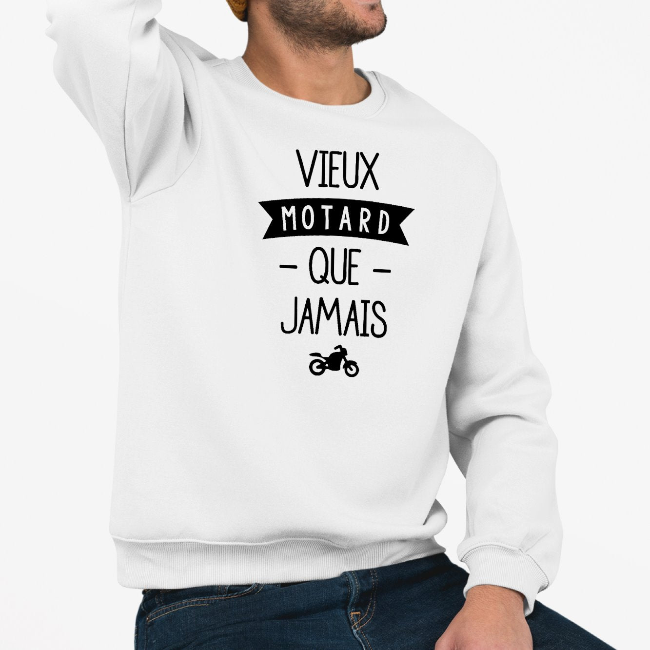 Sweat Adulte Vieux motard que jamais Blanc