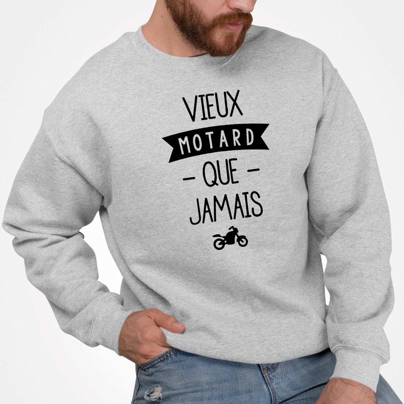 Sweat Adulte Vieux motard que jamais Gris