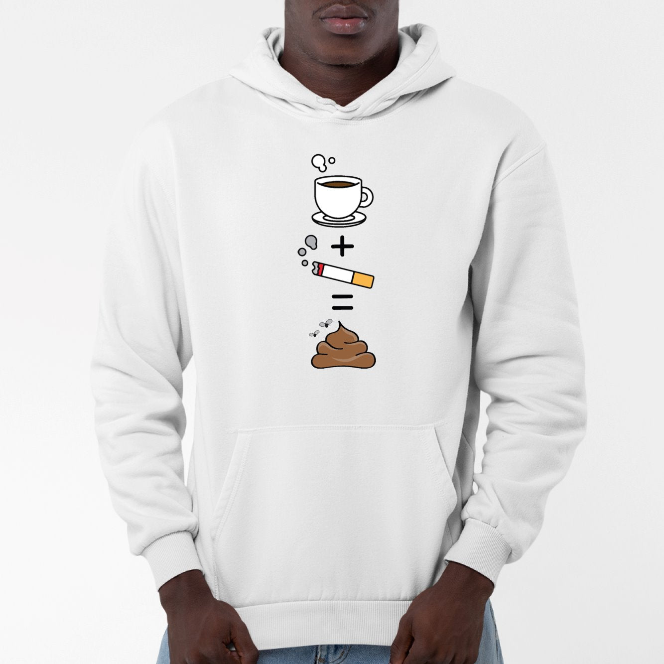 Sweat Capuche Adulte Café clope caca Blanc