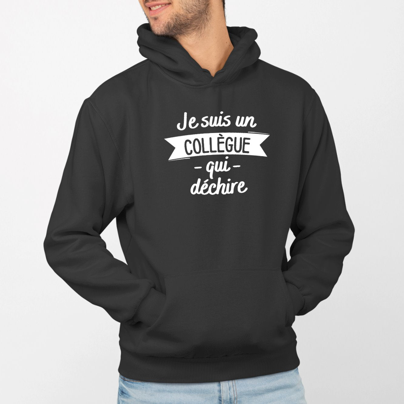 Sweat Capuche Adulte Collègue qui déchire Noir