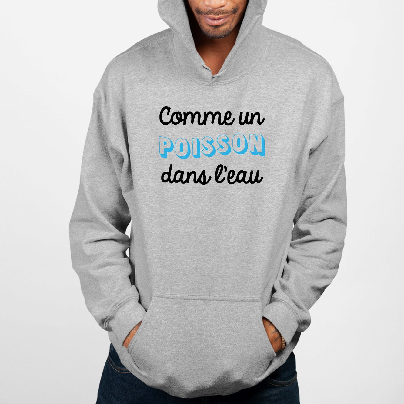 Sweat Capuche Adulte Comme un poisson dans l'eau Gris