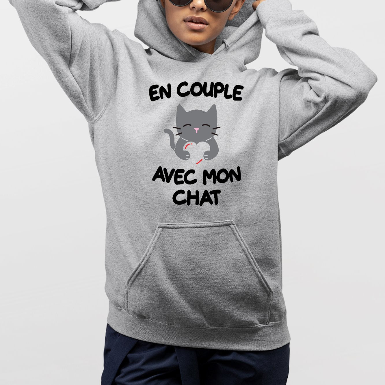 Sweat Capuche Adulte En couple avec mon chat - Main Image