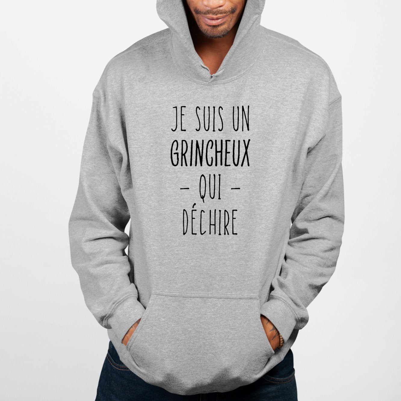 Sweat Capuche Adulte Grincheux qui déchire Gris