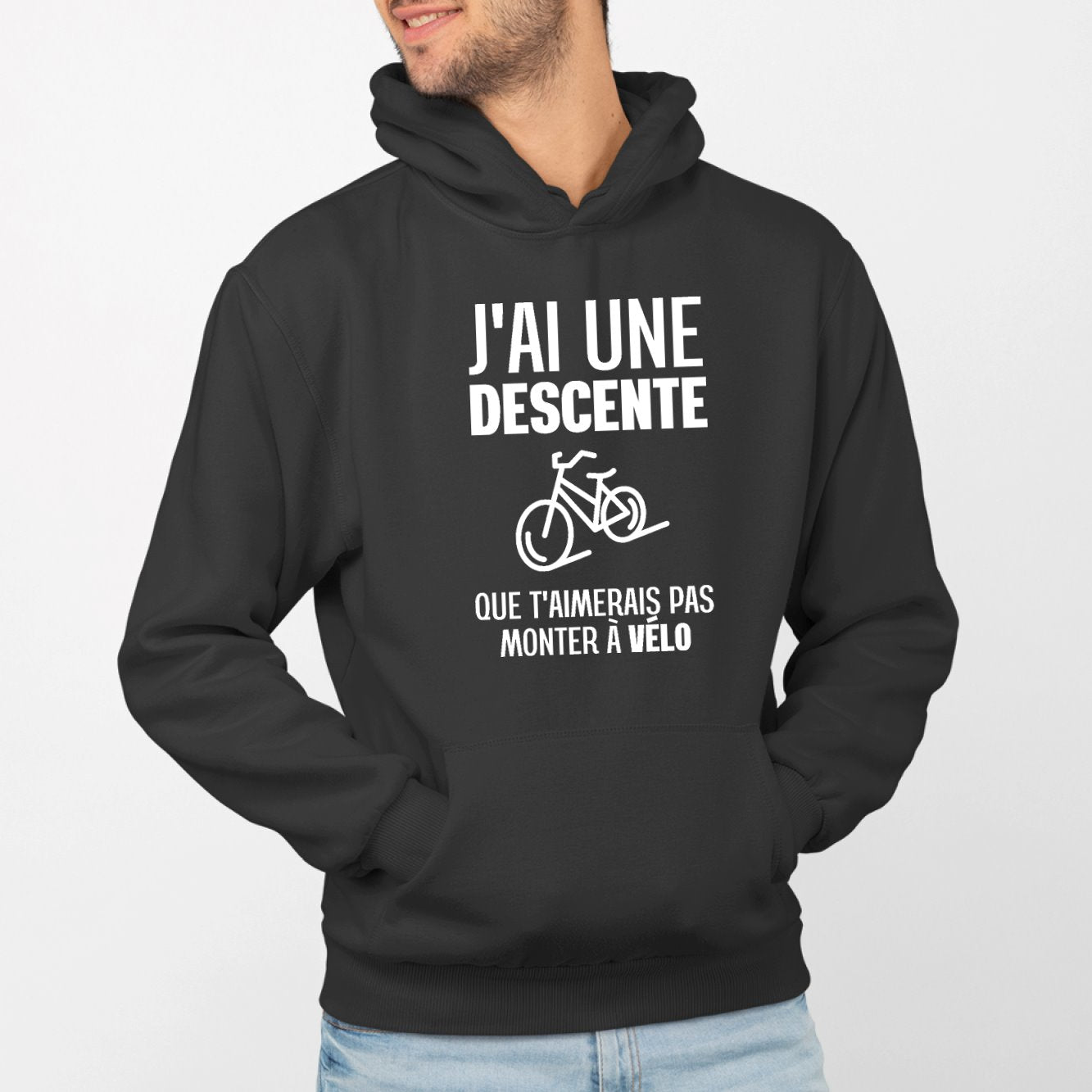 Sweat Capuche Adulte J'ai une descente que t'aimerais pas monter à vélo Noir