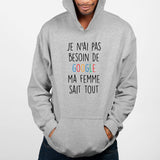 Sweat Capuche Adulte Je n'ai pas besoin de Google Gris