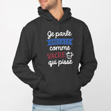 Sweat Capuche Adulte Je parle anglais comme vache qui pisse Noir