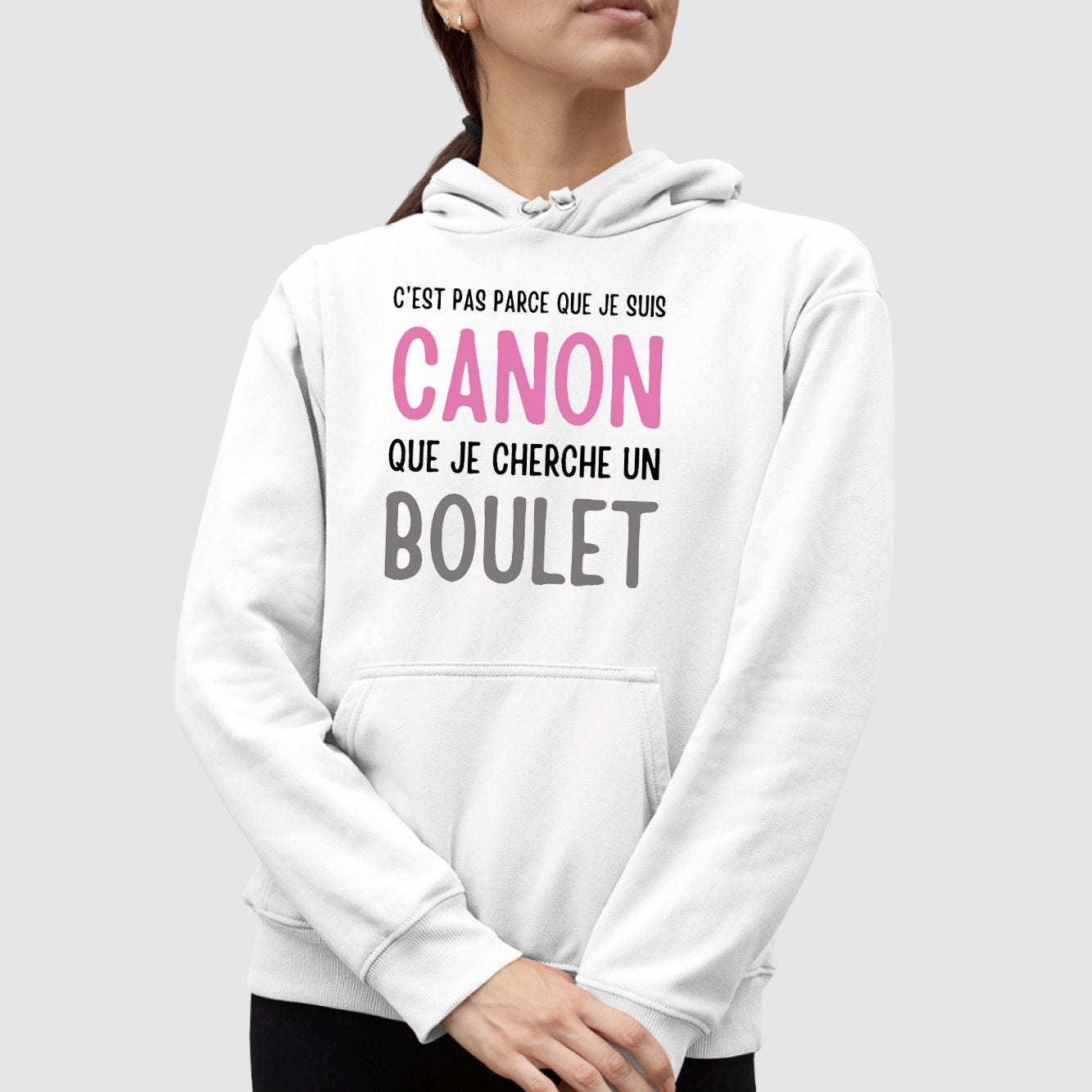 Sweat Capuche Adulte Je suis canon mais je ne cherche pas un boulet Blanc