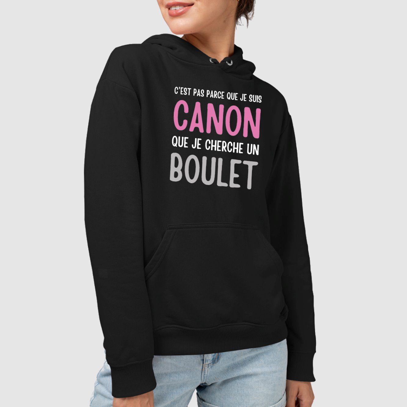 Sweat Capuche Adulte Je suis canon mais je ne cherche pas un boulet Noir