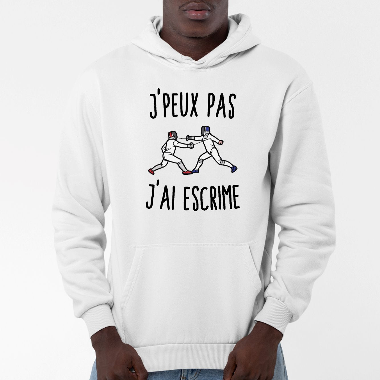 Sweat Capuche Adulte J'peux pas j'ai escrime Blanc