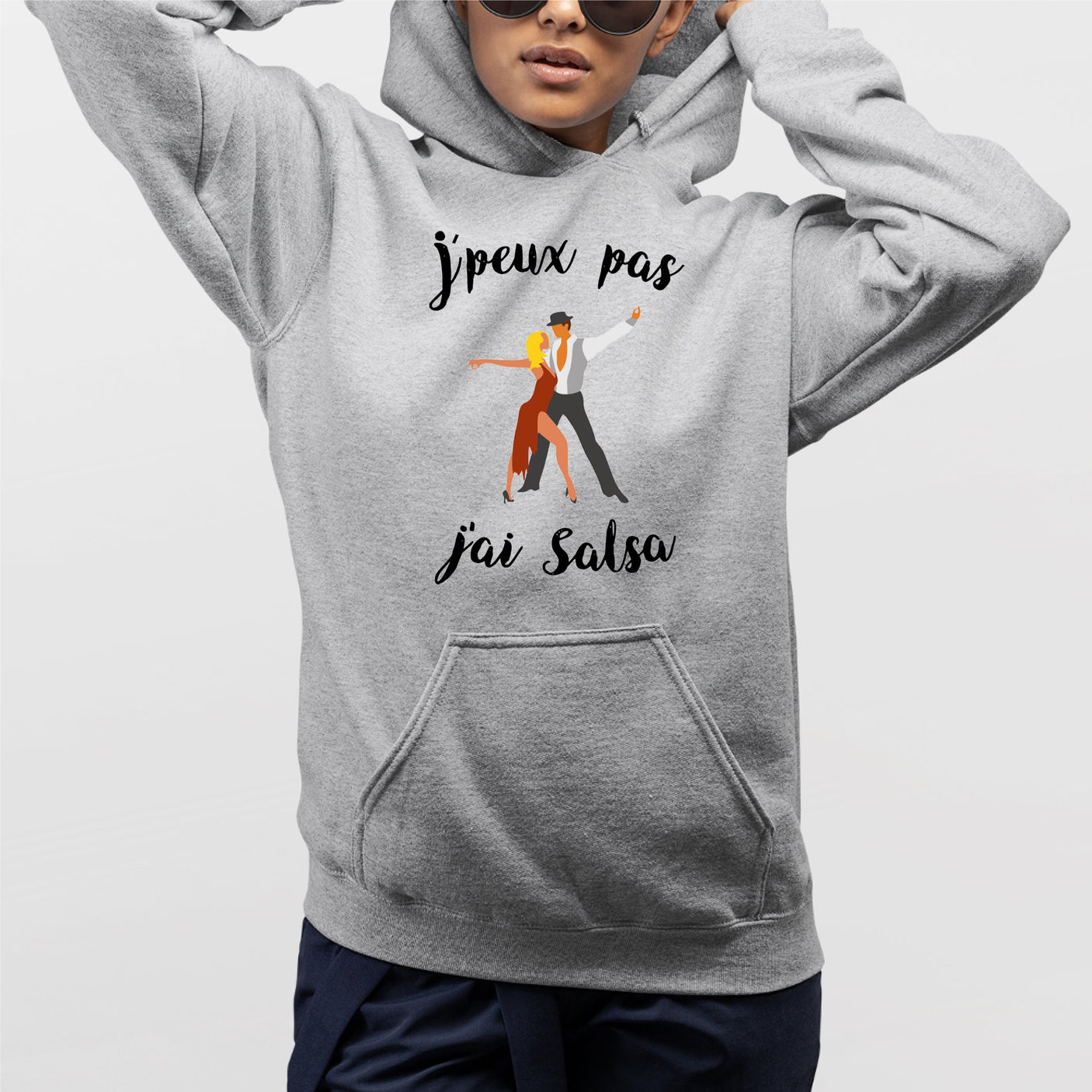 Sweat Capuche Adulte J'peux pas j'ai salsa Gris