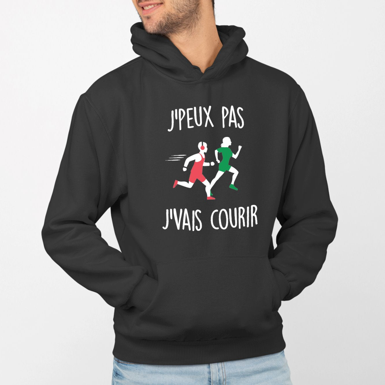 Sweat Capuche Adulte J'peux pas j'vais courir Noir