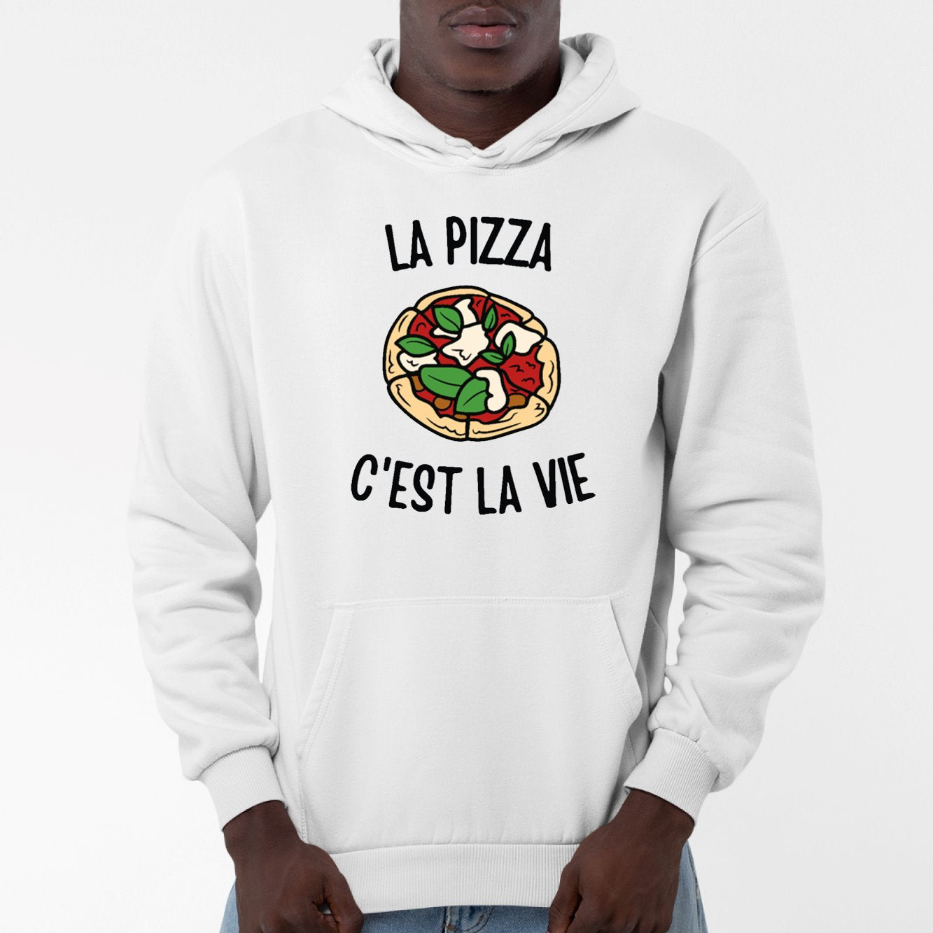 Sweat Capuche Adulte La pizza c'est la vie Blanc