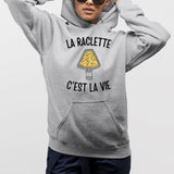 Sweat Capuche Adulte La raclette c'est la vie Gris