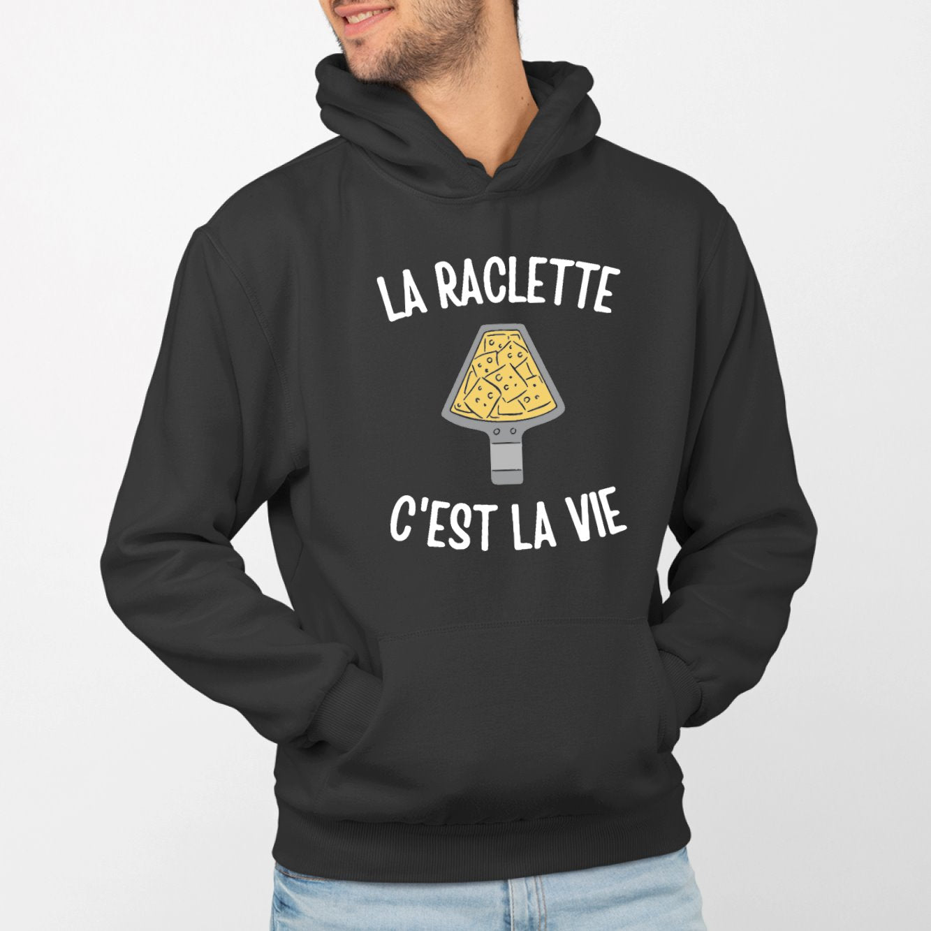 Sweat Capuche Adulte La raclette c'est la vie Noir