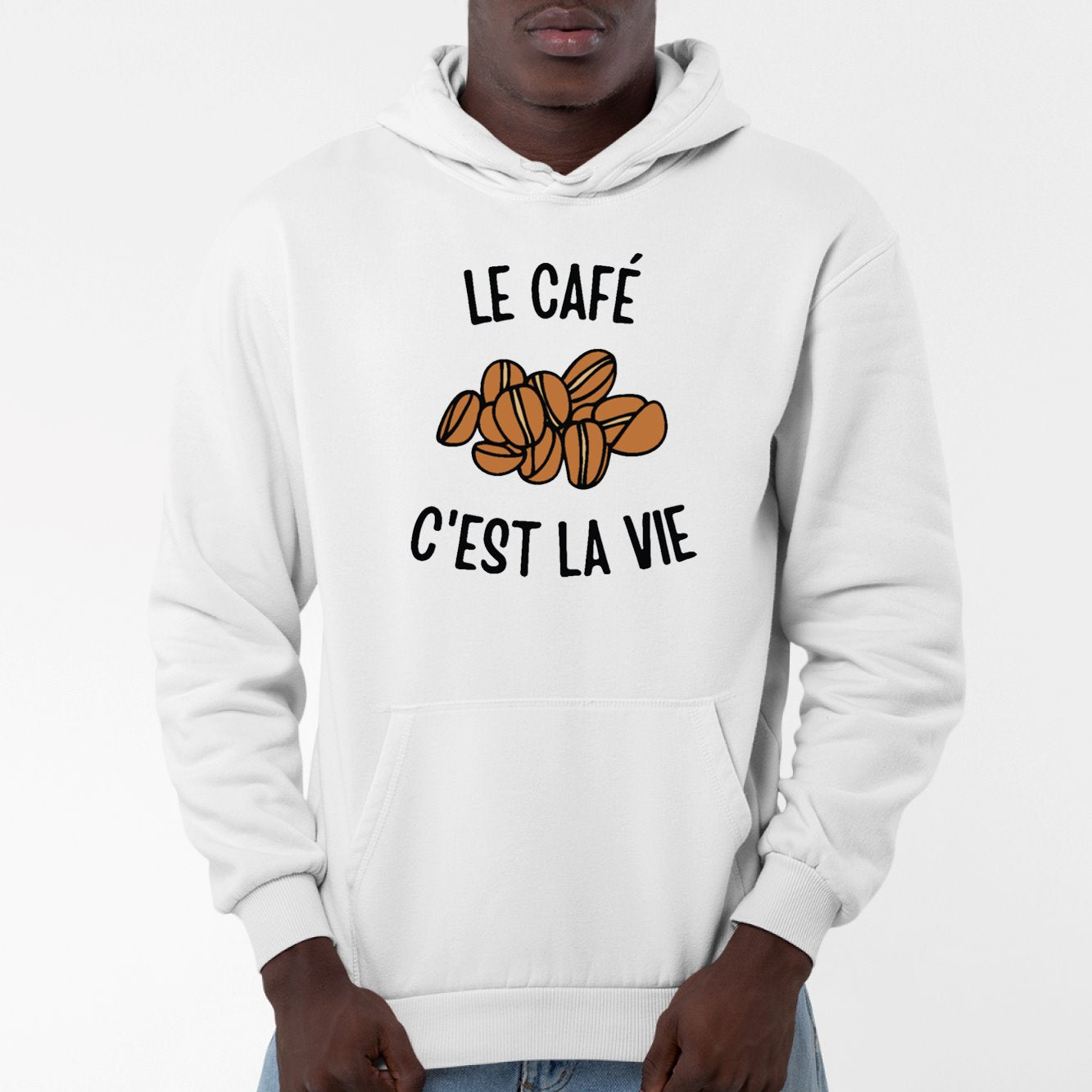 Sweat Capuche Adulte Le café c'est la vie Blanc