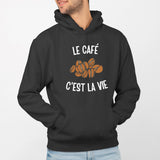 Sweat Capuche Adulte Le café c'est la vie Noir