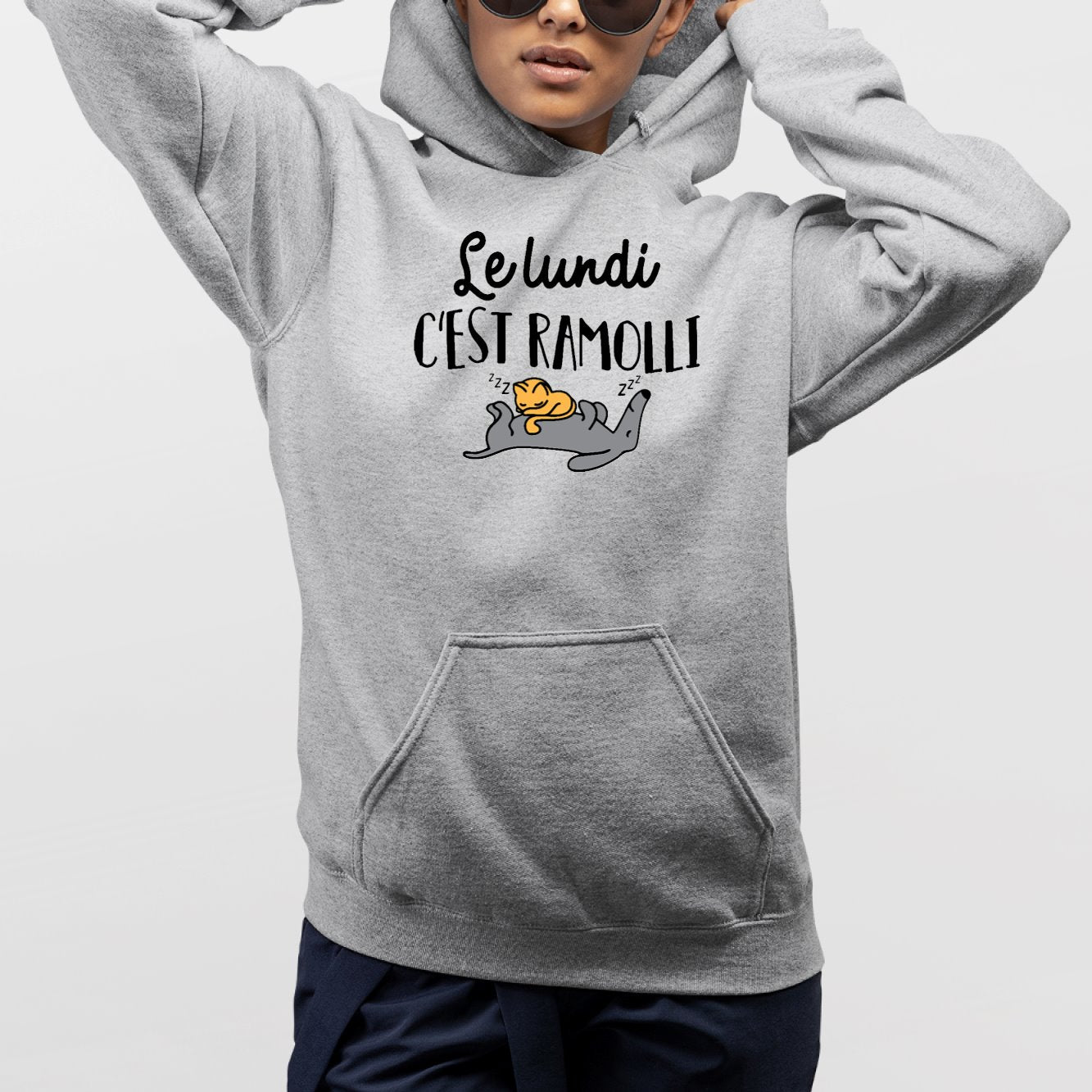 Sweat Capuche Adulte Le lundi c'est ramolli Gris