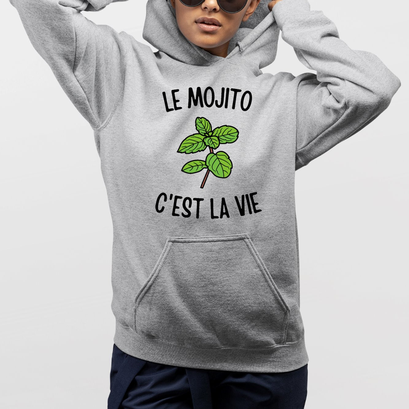 Sweat Capuche Adulte Le mojito c'est la vie Gris