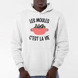 Sweat Capuche Adulte Les moules c'est la vie Blanc